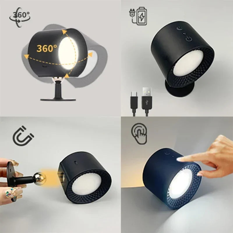 Led Double Head Wall Lamp Touch Control Remote 360 Rotatable USB Recharge Wireless Portable Night Light For Bedroom Reading Lamp