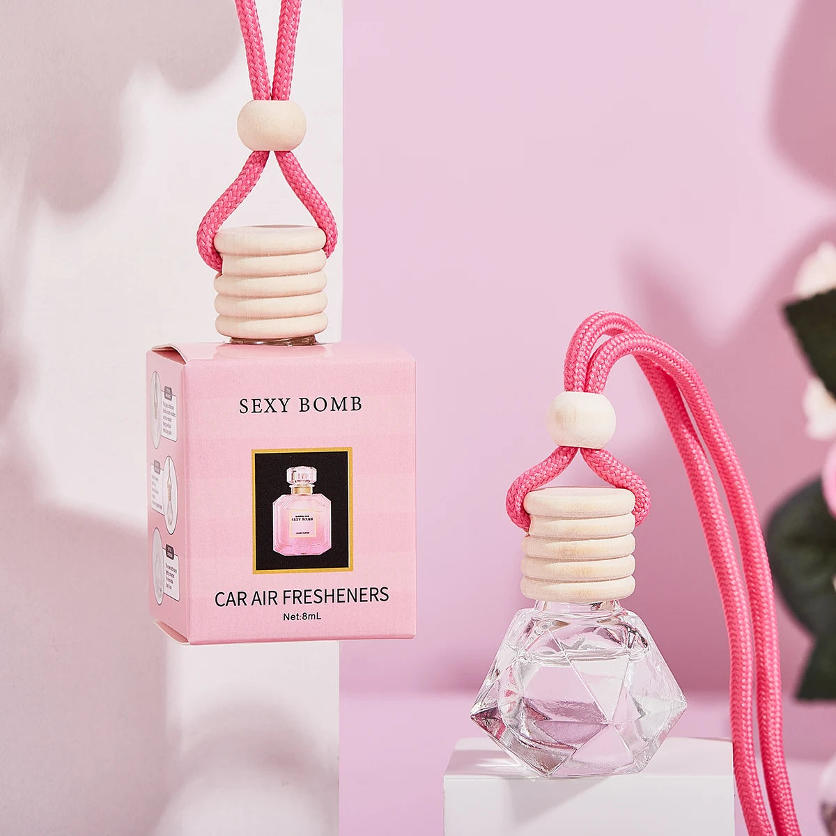 4pcs Pink car fragrance car interior accessories, perfume pendant car supplies, fresh air car fragrance