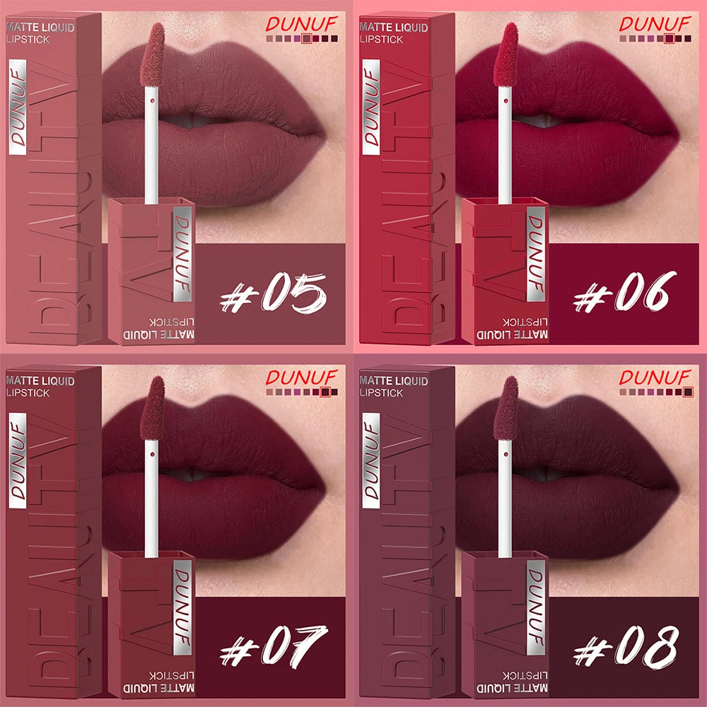 8 Color Nude Brown Matte Liquid Lipstick Velvet Sexy Dark Red Lip Glaze Non-stick Cup Not Easy To Fade Lip Gloss Lipstick Makeup