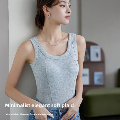 M-4XL For 45-105kg Threaded Cotton Plus Size Camisole Top with Built-in Bra For Women Modal Seamless Underwear Tank Tops