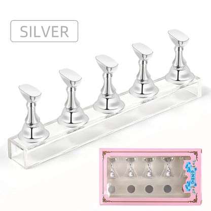 5pcs Nail Holder False Nail Tip Practice Stand Crystal Base Magnetic Holder Nail Art Display For Art Salon DIY & Practice Tools