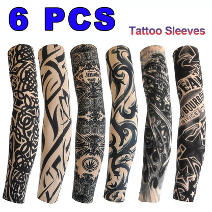 6 PCS Tattoo Sleeves Unisex Summer Cycling Sun Protection Arm Covers Beach Driving Fishing Breathable Nightclub Elastic Sleeves
