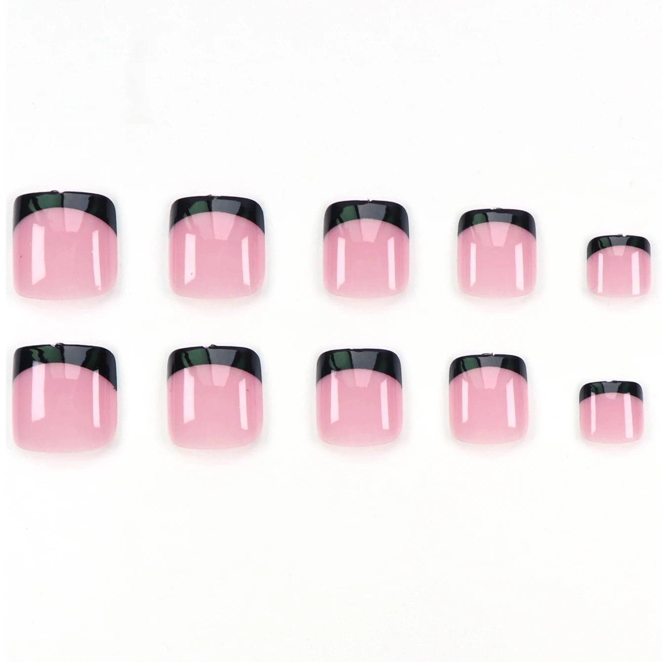 48pcs French black border hand and foot armour Glossy fake toenails fully covered with nude spring break toenails for women's na