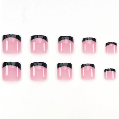48pcs French black border hand and foot armour Glossy fake toenails fully covered with nude spring break toenails for women's na