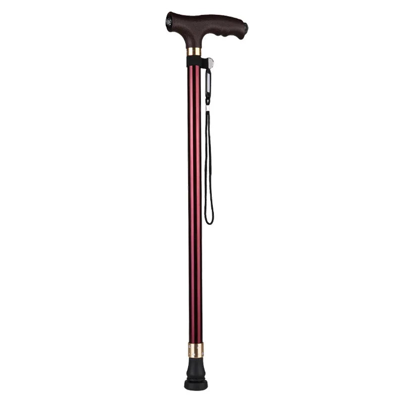 LED Light Non-Slip Elderly Walking Sticks Aluminum Alloy Multifunctional Crutch with Big Four Feet for Old Men