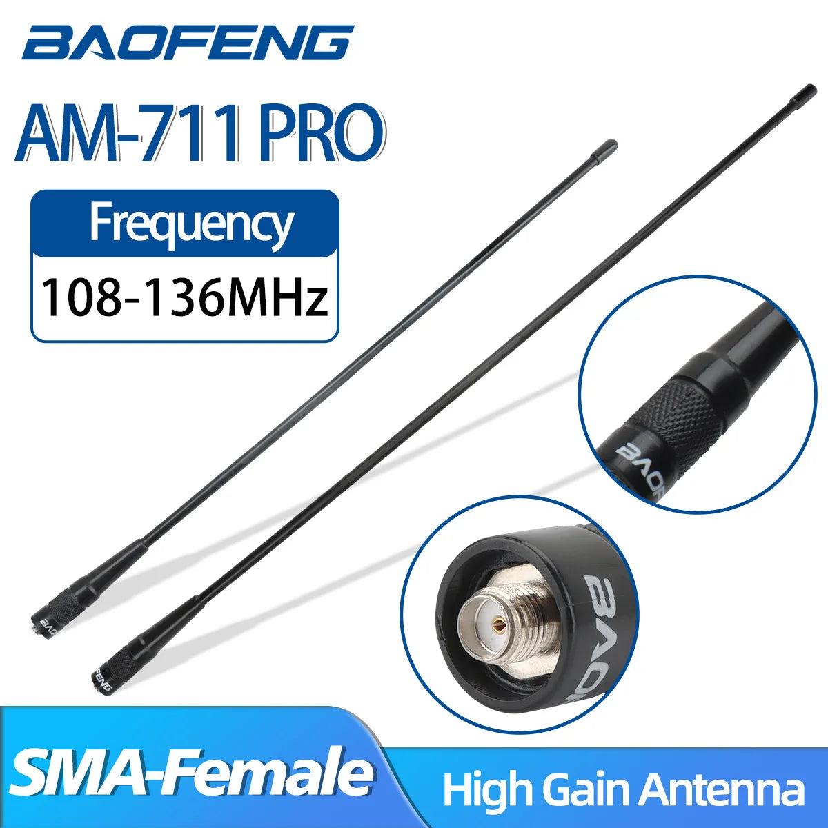 AM-771 Air Band SMA-Female Antenna 108-136MHz for Quansheng UV K5 (8) K6 Baofeng UV 5RH 21 PRO V2 UV-98 Walkie Talkie Ham Radio