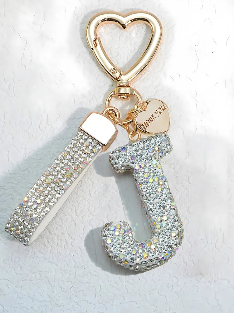 Shining Diamond Inlay 26 English Initial letter Key Chain Car High-end Key Ring Lady Bag Delicate Pendant Thanksgiving Gifts
