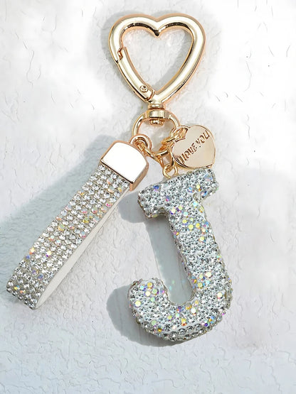 Shining Diamond Inlay 26 English Initial letter Key Chain Car High-end Key Ring Lady Bag Delicate Pendant Thanksgiving Gifts
