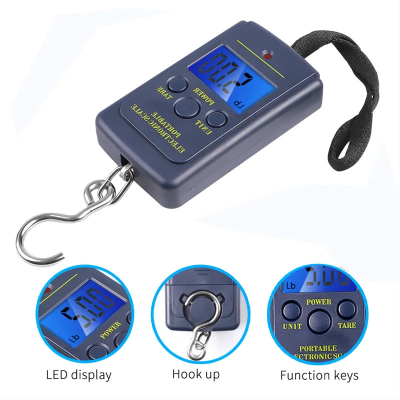 50kg/40kg 10g Portable Digital Scale LCD Electronic Hook Hanging Scale Baggage Weight with 100cm Retractable Measuring Tape