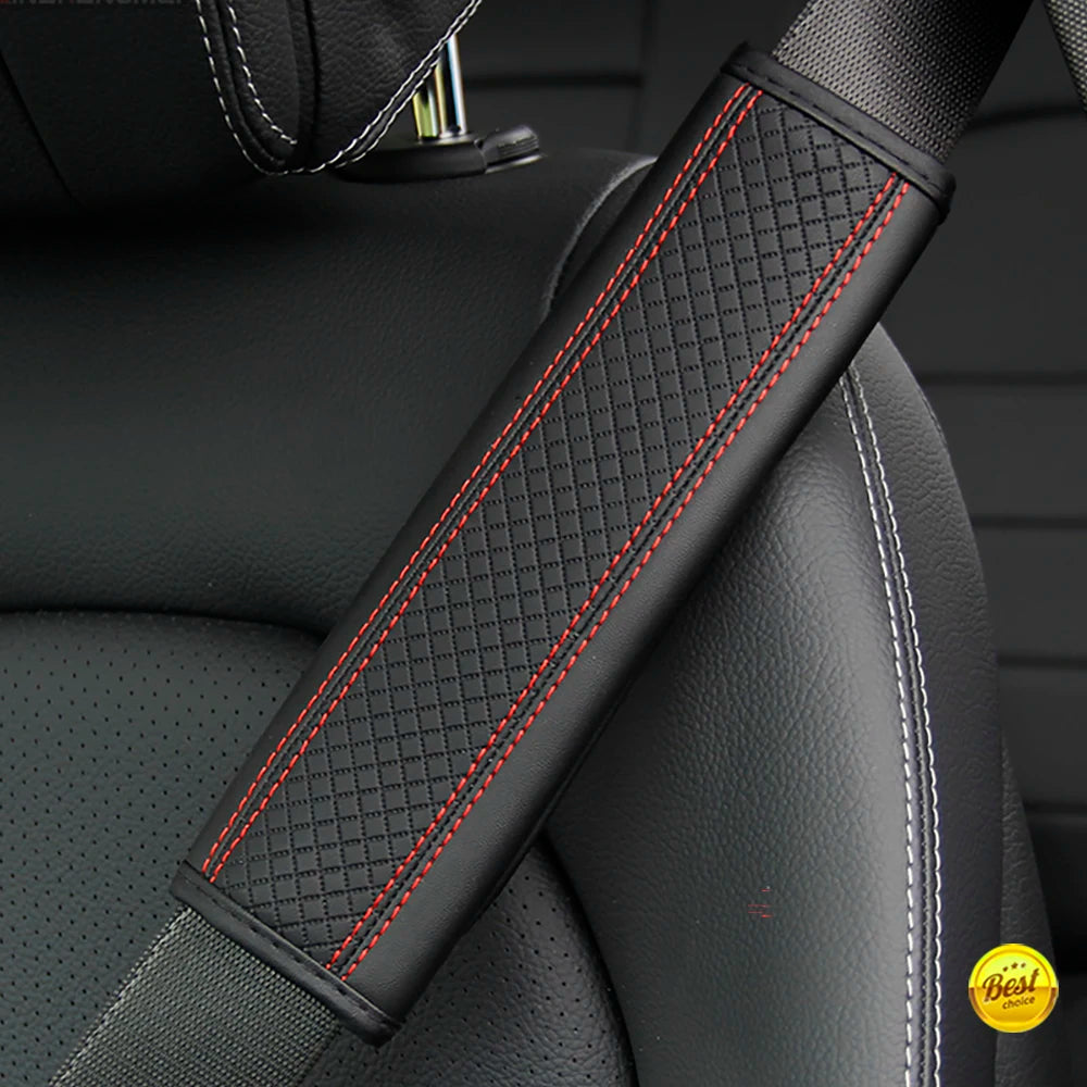1PCS PU Leather Embossed Car Seat Belt Shoulder Cover Decompression Comfort Car Accessories Safety Belt Protective Cover