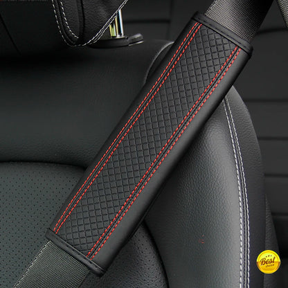 1PCS PU Leather Embossed Car Seat Belt Shoulder Cover Decompression Comfort Car Accessories Safety Belt Protective Cover
