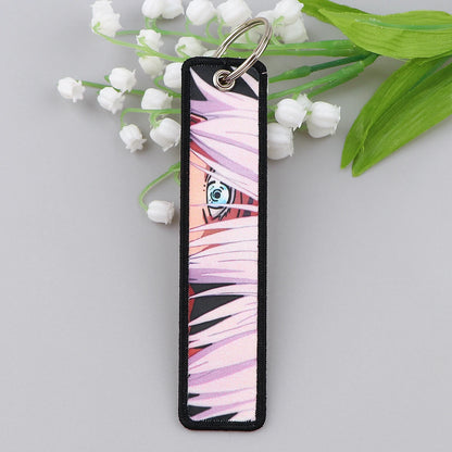 Anime Satoru Gojo Geto Suguru Embroidery Key Fobs Japanese Manga Key Tag Keychain Key Ring Backpack Chaveiro