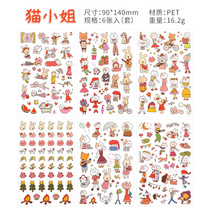 6Pieces/Set Transparent Pvc Waterproof Cartoon Sticker DIY Hand Account Decorative Stickers Kawaii Phone Cup Stickers
