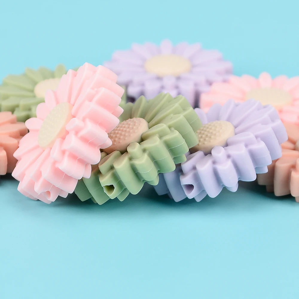 LOFCA Daisy 10pcs Silicone Beads Sunflower Cute Silicone Beads Food Grade Teether BPA-Free Baby Toy Chain Accessories