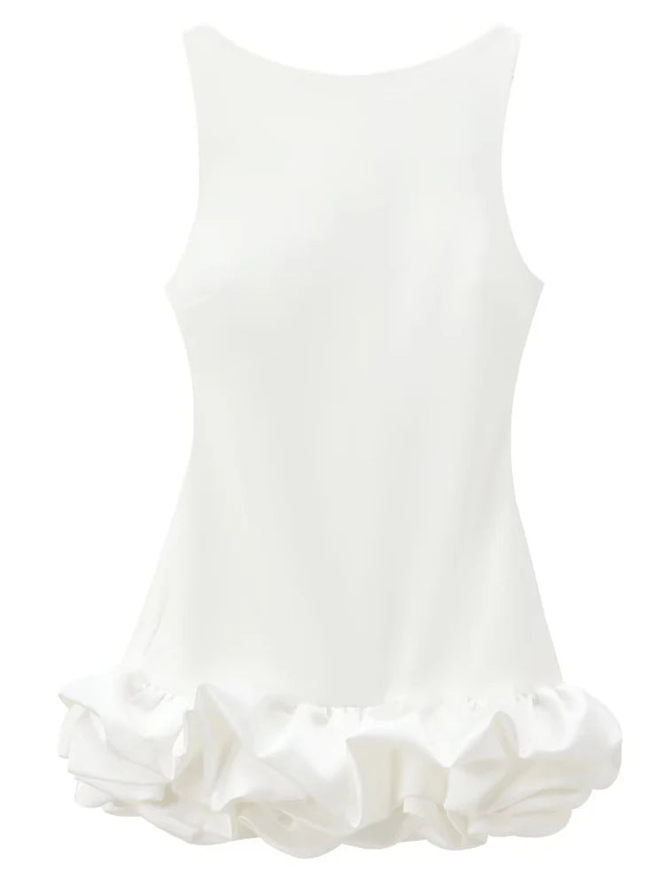 HXAO White Short Dress Women's Ruffle Backless Party Dresses Black Red Sleeveless Bodycon Mini Dress Woman Summer Sexy Vestidos