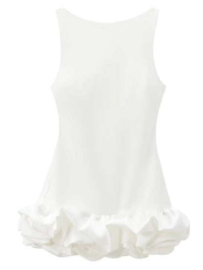 HXAO White Short Dress Women's Ruffle Backless Party Dresses Black Red Sleeveless Bodycon Mini Dress Woman Summer Sexy Vestidos