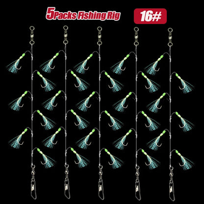 TAKBAS 1/5 Packs Sabiki Rigs, Fishing Bait Rigs, Luminous Sea Fishing Rig with High Carbon Fishing Hooks,for Fresh/Saltwater