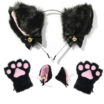 1 Set Cute Cat Ear Hair Wear Claw Gloves Girls Anime Cosplay Costume Plush Bell Cat Fur Ear Hairband Night Party Club Headbands
