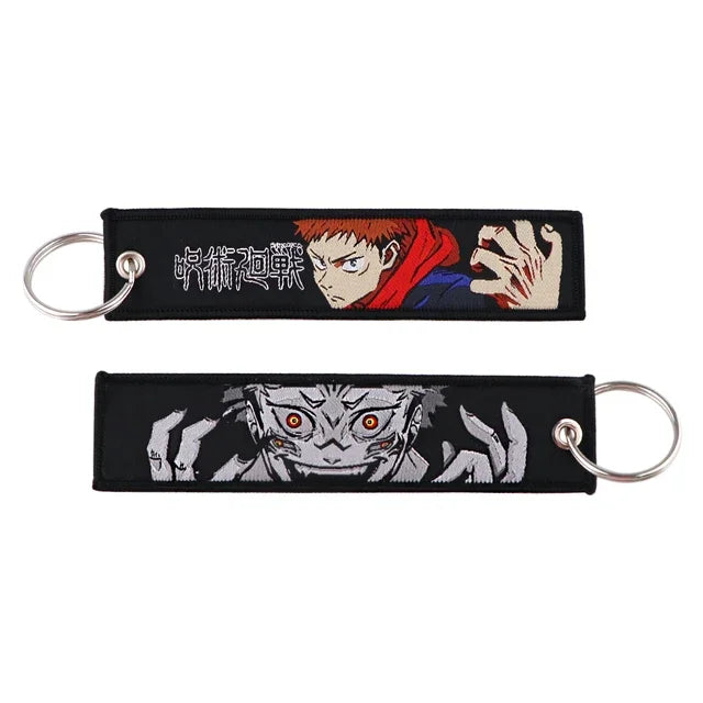 Anime Satoru Gojo Geto Suguru Embroidery Key Fobs Japanese Manga Key Tag Keychain Key Ring Backpack Chaveiro