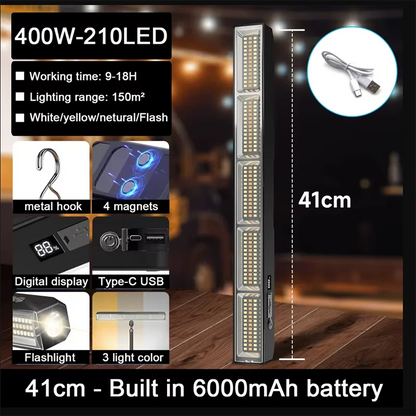 【High Power Magnetic LED Light Bar】2026 New Portable USB Rechargeable Work Light 3 Modes IP66 Waterproof Emergency Power Bank