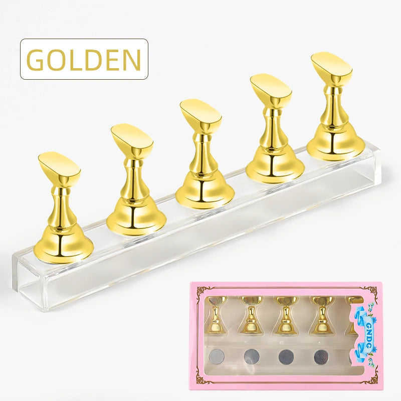 5pcs Nail Holder False Nail Tip Practice Stand Crystal Base Magnetic Holder Nail Art Display For Art Salon DIY & Practice Tools