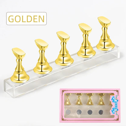 5pcs Nail Holder False Nail Tip Practice Stand Crystal Base Magnetic Holder Nail Art Display For Art Salon DIY & Practice Tools