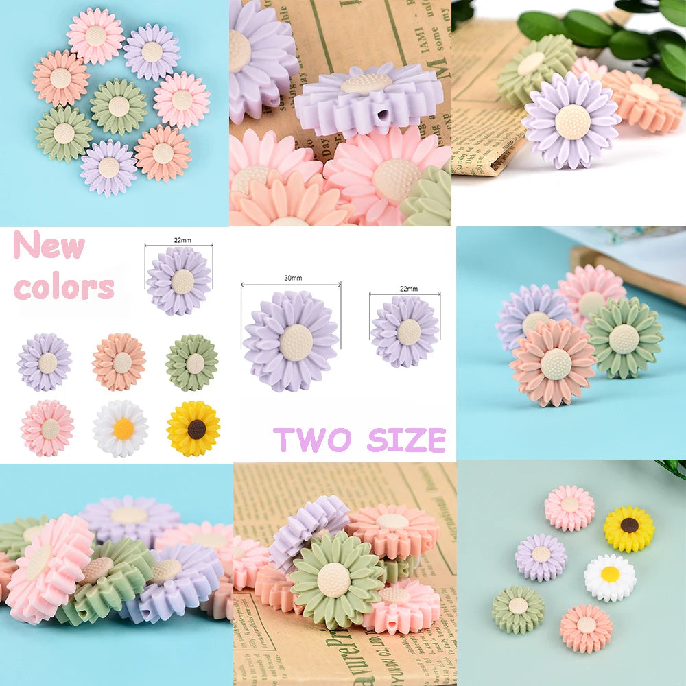 LOFCA Daisy 10pcs Silicone Beads Sunflower Cute Silicone Beads Food Grade Teether BPA-Free Baby Toy Chain Accessories