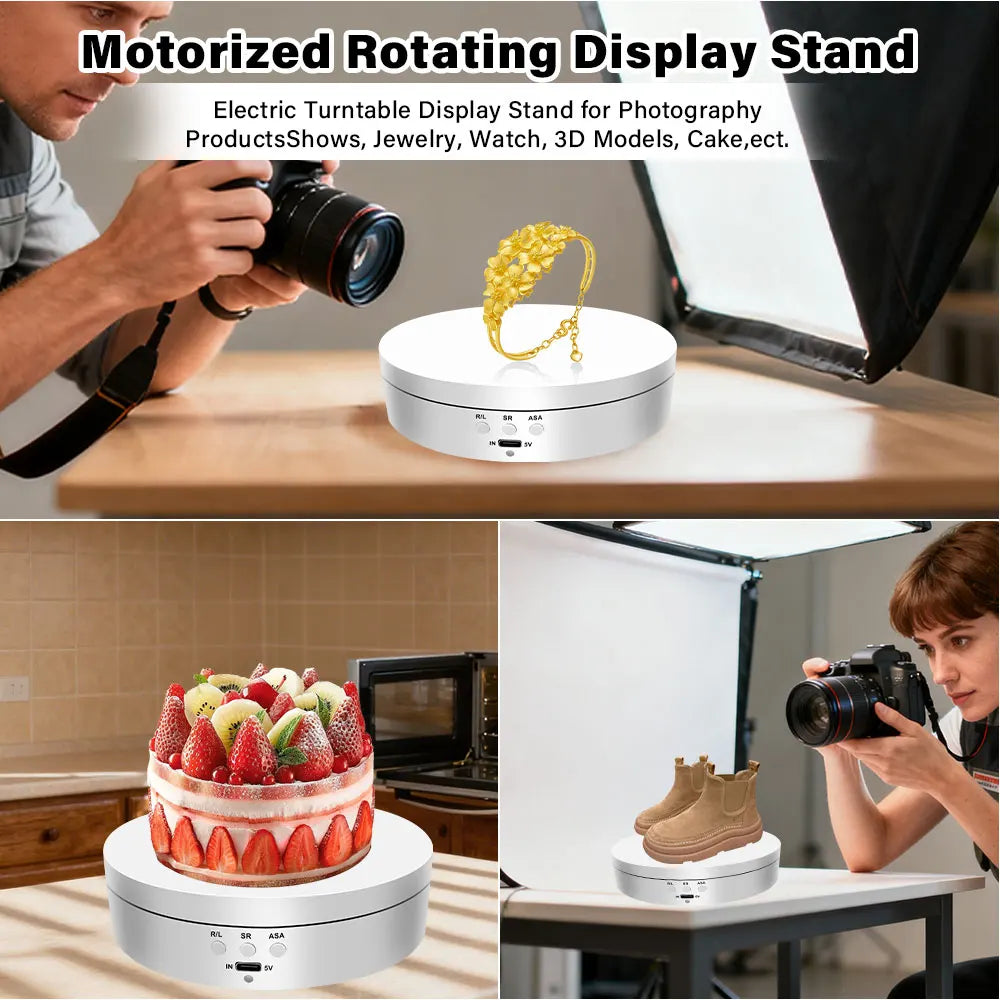 Electric Rotating Base Display Stand 3 Speeds 360 Degree Turntable Jewelry Holder USB/Battery Powered Rotating Tray
