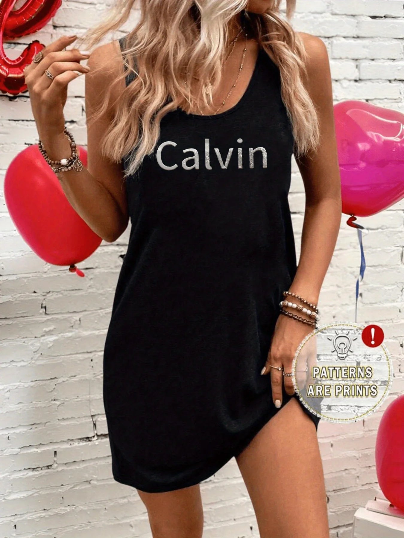 Women's Summer Sleeveless Tank Top Dress Sexy Women's summer loose sleeveless short mini dress with black print