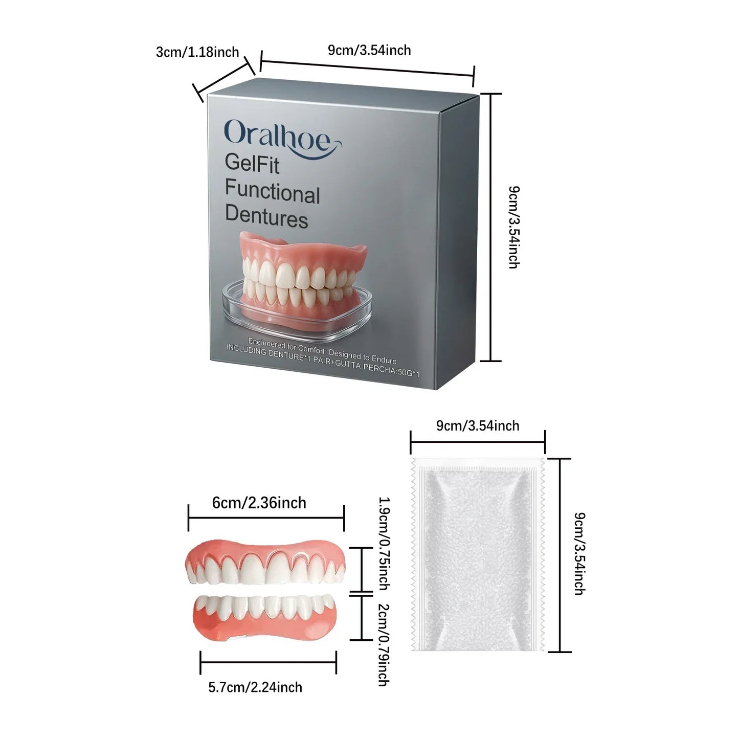 Silicone Dentures  Full Set Soft Safety Easy to Use Perfect Fit Oral Improve Tooth Loss Broken Temporary Denture Kit CK848-LJX