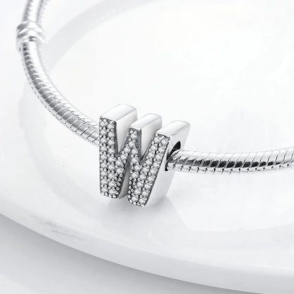 Original 925 Sterling Silver 26 Alphabet Letters Sparkling Zircon Charms Pendant Beads For Women Fine DIY Birthday Jewelry Gifts