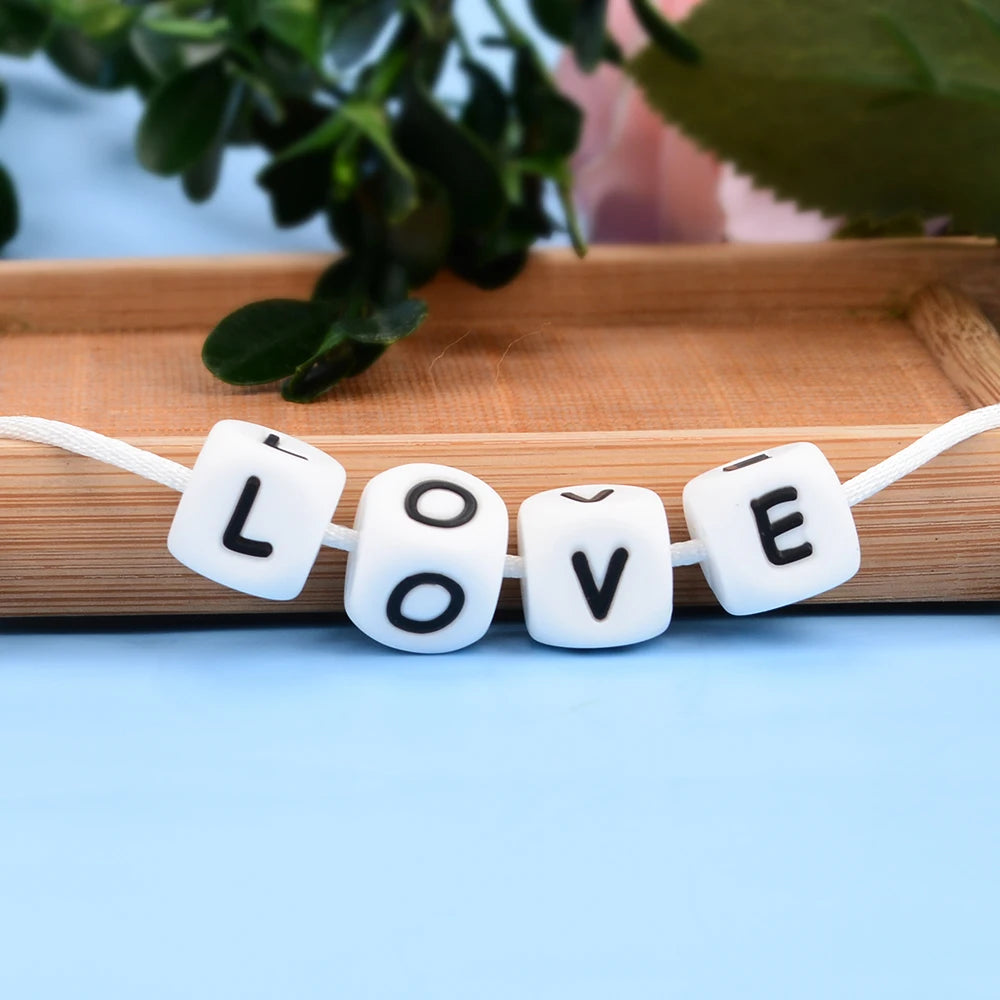 Lofca 100Pcs 12MM Silicone Letter Beads Silicone Beads Loose Beads Food Grade DIY Bracelet Necklace Pacifier Chain Accessories