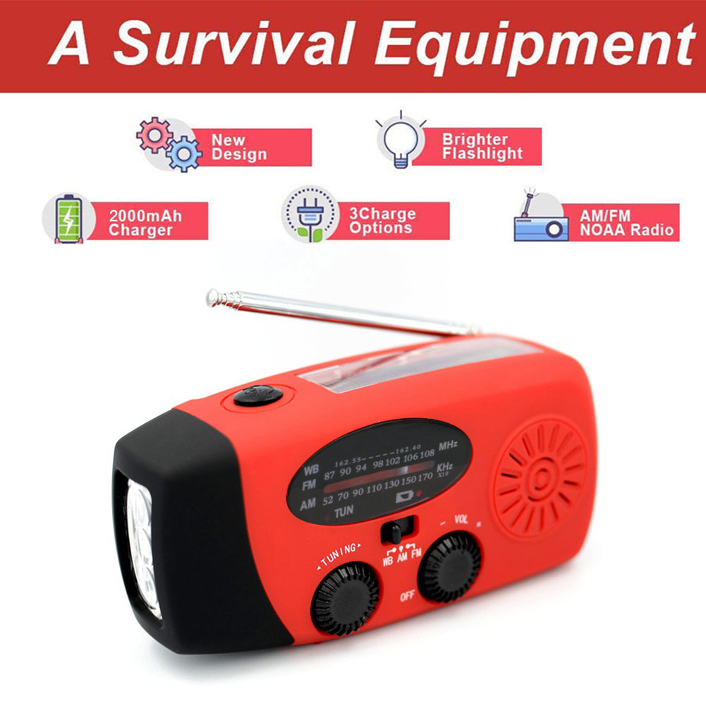 Solar Hand Crank Powered Camping Light With AM/FM Radio Outdoor 2000mAh USB Charging Multifunctional Hand Dynamo LED Flashlight