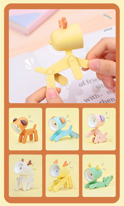 LED Night Light Mini Folding Desk Lamp Cute Pet Lights Dog Deer Portable Night Light Student Living Room Decor Gift