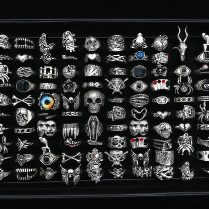 10/20/30/50/100Pieces Vintage Punk Skull Eye Rings Set For Women Men Mix Style Hip Hop Finger Ring Jewelry Party Gift