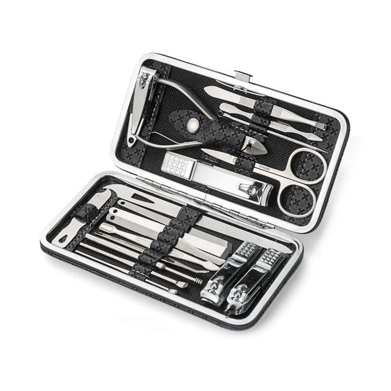 19-Piece Home Nail Clipper Set Large Dead Skin Pliers Diagonal Small Eyebrow Clipper with Leather Sleeve for Personal Grooming