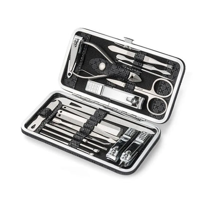 19-Piece Home Nail Clipper Set Large Dead Skin Pliers Diagonal Small Eyebrow Clipper with Leather Sleeve for Personal Grooming