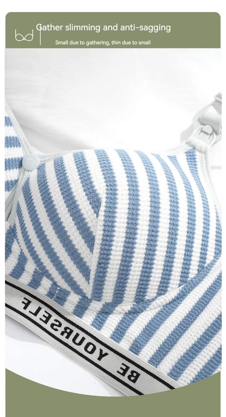 New Lightweight Breathable Maternity Breastfeeding Bra Made of Pure Cotton Gathered Anti Sagging Letter Stripe Women's Underwear