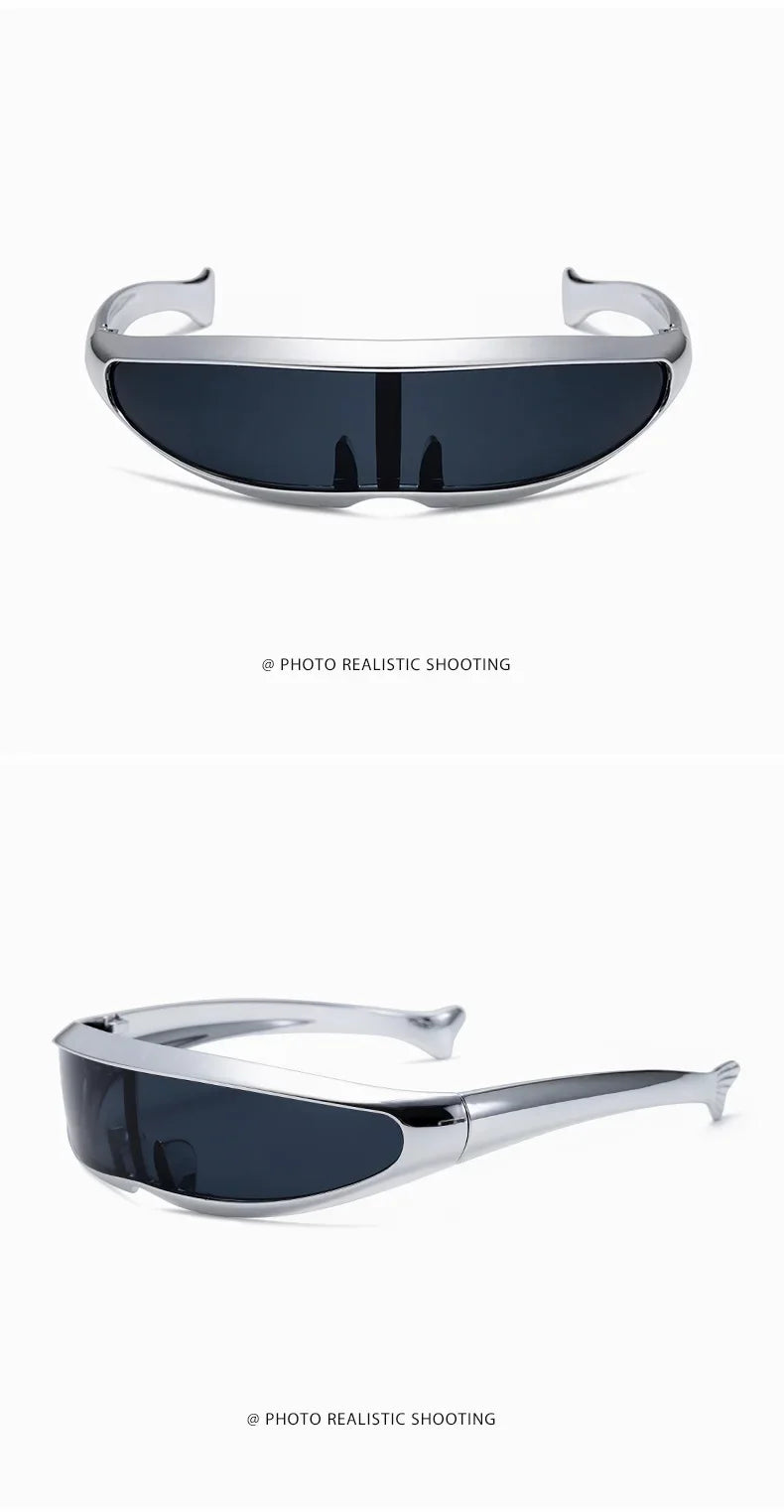Futuristic One-piece Mirror Personalized Electroplated Sunglasses Women Men 2024 Y2K Steampunk Goggles Rave Party Glasses UV400