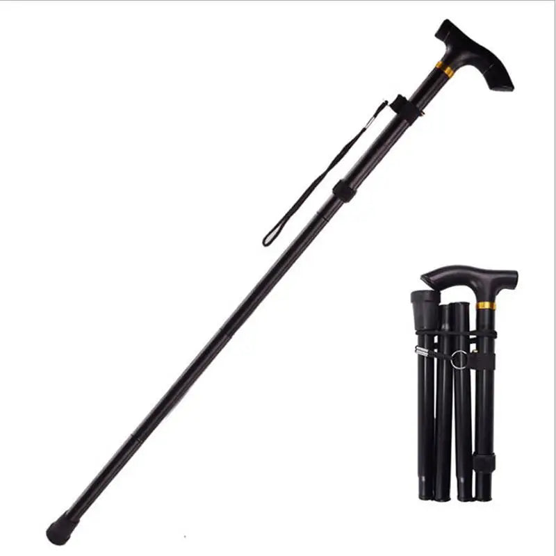 Telescopic Walking Stick Outdoor Hiking Trekking Poles Aluminum Alloy Metal Folding Cane Crutches Pole For Elderly People