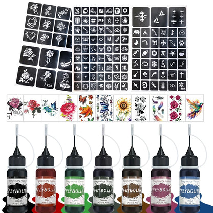 Long-Lasting Temporary Tattoo Inks with 3 Tattoo stickers Kit,Freehand Painting Gel for Makeup Trend Party Tattoos for Face Body