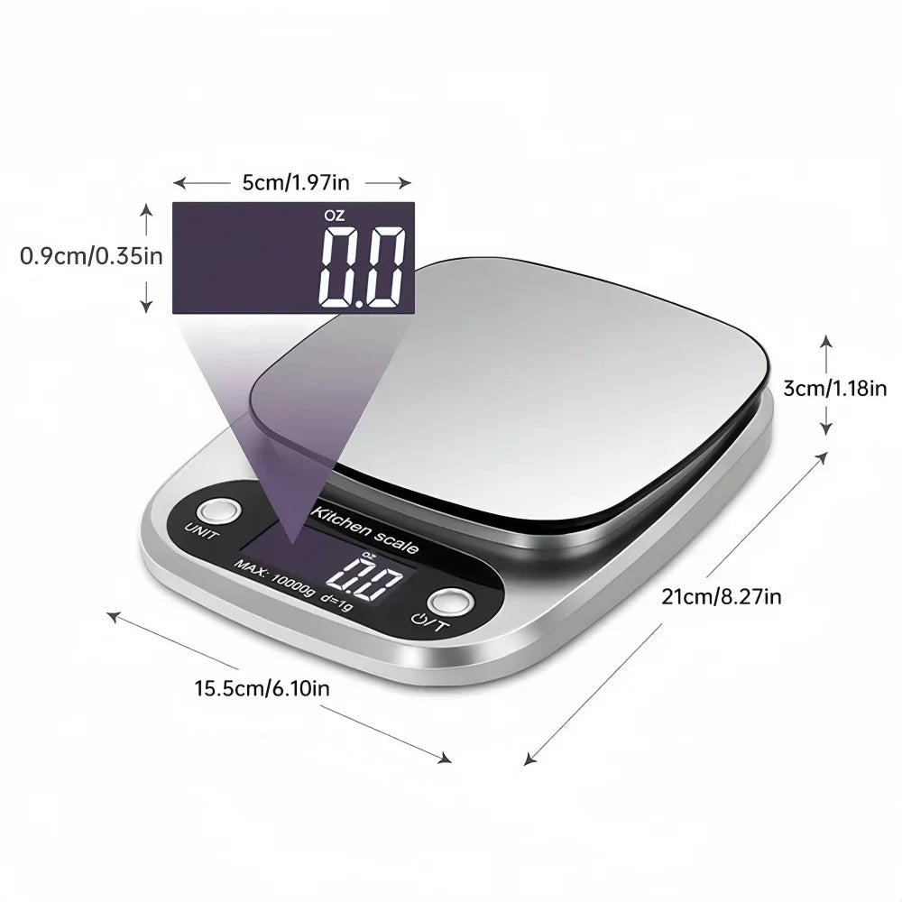 Digital Kitchen Scale Stainless Steel LCD Electronic Food Scale Jewelry Coffee Baking Portable High-quality Kitchen Tool 10kg/1g