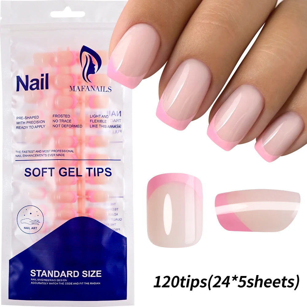 120/240Pcs French Short Square False Nails 12-Sizes Full Cover Press On Nail Glossy French Fake Fingertips for Women DIY Nails &