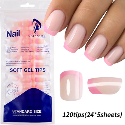 120/240Pcs French Short Square False Nails 12-Sizes Full Cover Press On Nail Glossy French Fake Fingertips for Women DIY Nails &