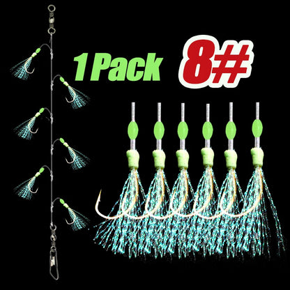TAKBAS 1/5 Packs Sabiki Rigs, Fishing Bait Rigs, Luminous Sea Fishing Rig with High Carbon Fishing Hooks,for Fresh/Saltwater