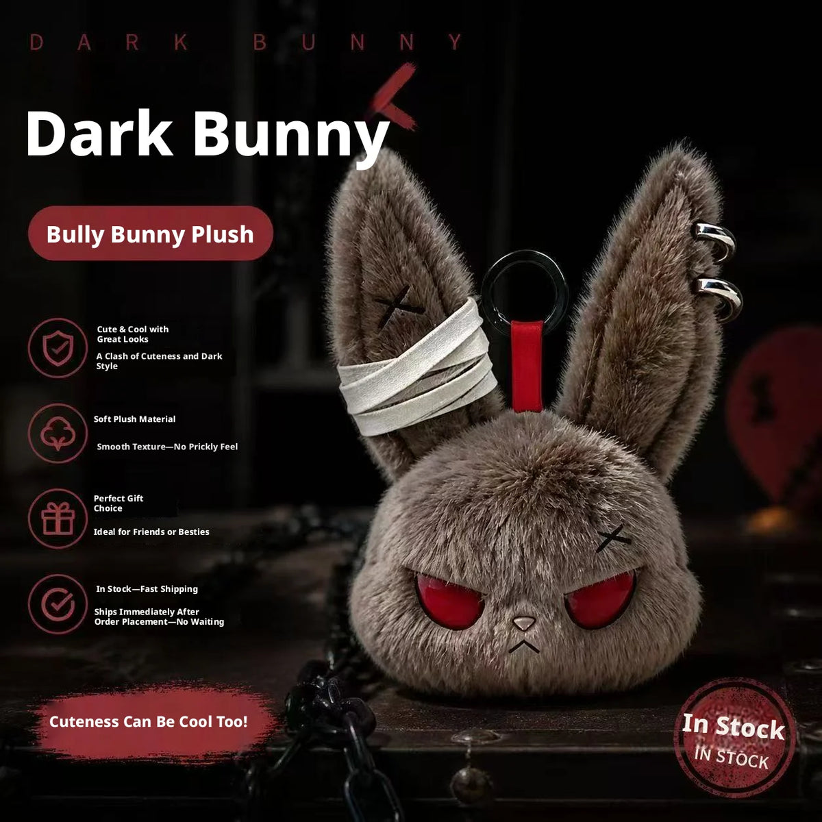 Hot Gothic Bunny Plush Keychain RabbitBag Charm with Bandage Desian Kawaii Key Ring Pendant Car Bag Ornament  Gift To