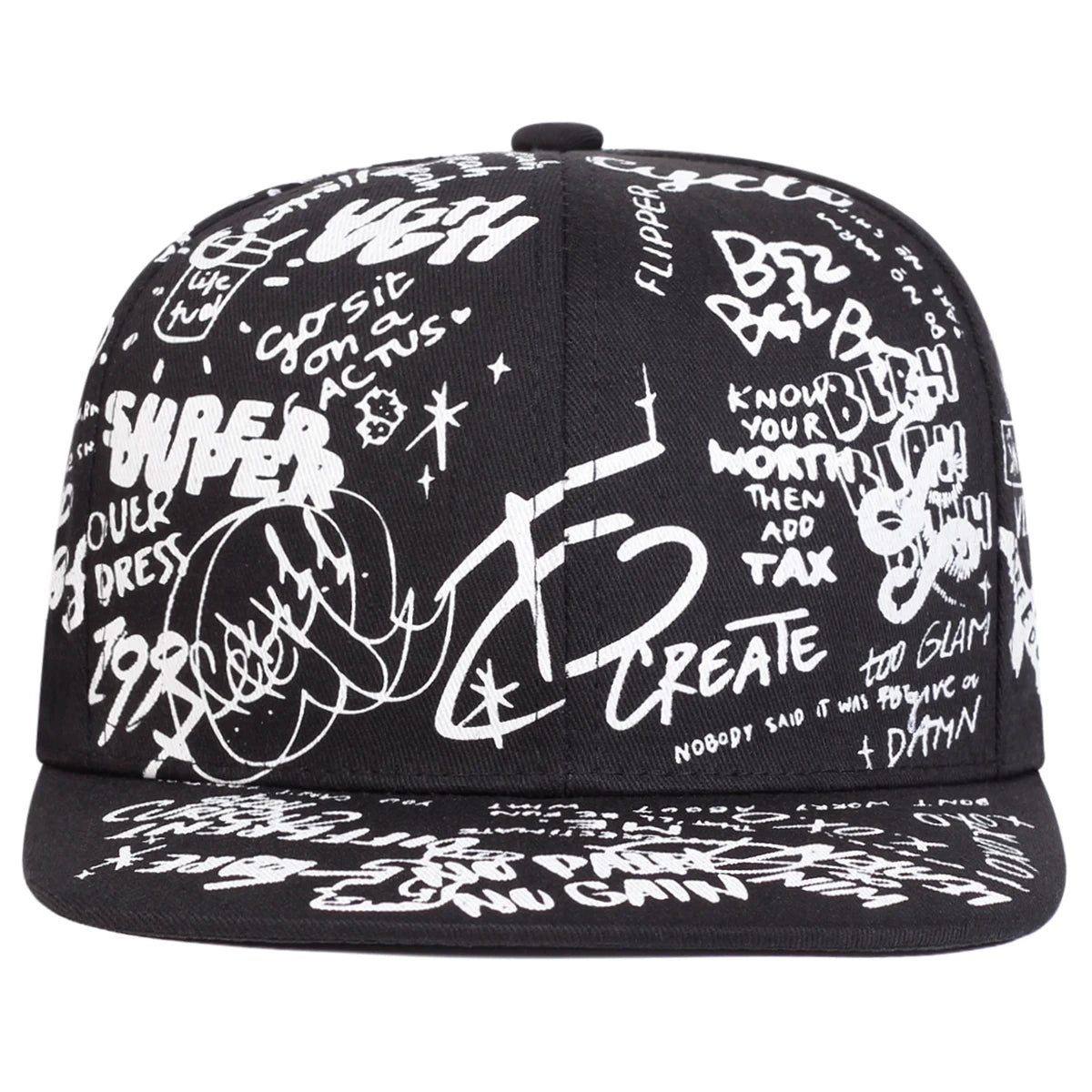 Unisex Black and white Letter Graffiti Printing Hip-hop Hats Spring Autumn Outdoor Adjustable Casual Baseball Caps Sunscreen Hat