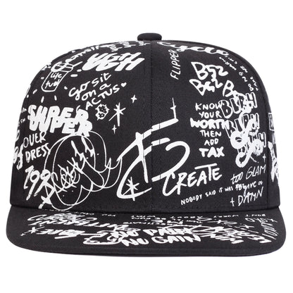 Unisex Black and white Letter Graffiti Printing Hip-hop Hats Spring Autumn Outdoor Adjustable Casual Baseball Caps Sunscreen Hat