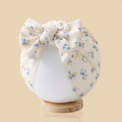 Ins Ribbed Baby Turban Hats Heart Dasiy Cherry Butterfly Bear Printed Infant Beanies Toddler Boys Girls Caps Kids Headwear