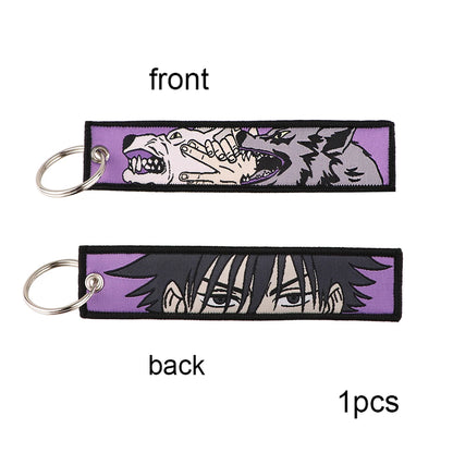 Anime Satoru Gojo Geto Suguru Embroidery Key Fobs Japanese Manga Key Tag Keychain Key Ring Backpack Chaveiro